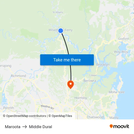Maroota to Middle Dural map