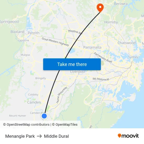 Menangle Park to Middle Dural map