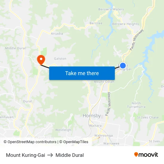 Mount Kuring-Gai to Middle Dural map