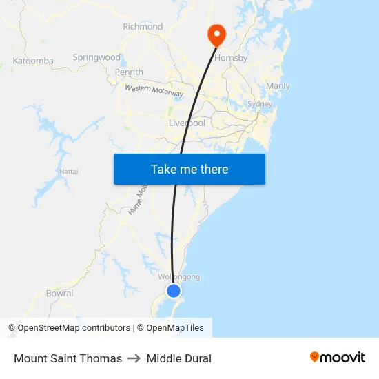 Mount Saint Thomas to Middle Dural map
