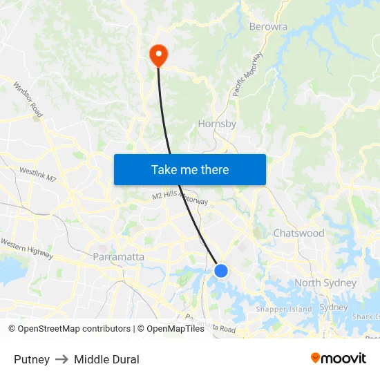 Putney to Middle Dural map