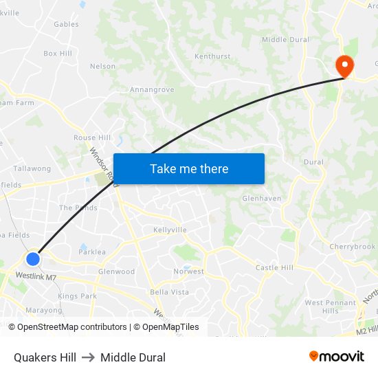 Quakers Hill to Middle Dural map