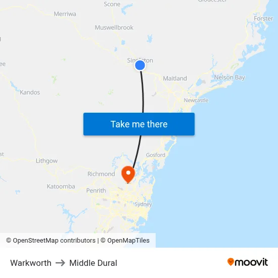 Warkworth to Middle Dural map