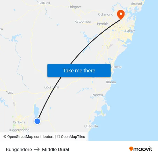 Bungendore to Middle Dural map