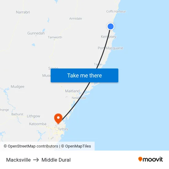 Macksville to Middle Dural map