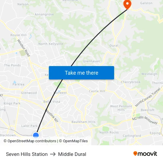 Seven Hills Station to Middle Dural map