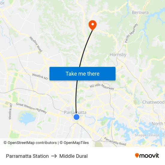 Parramatta Station to Middle Dural map