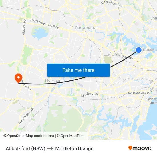 Abbotsford (NSW) to Middleton Grange map