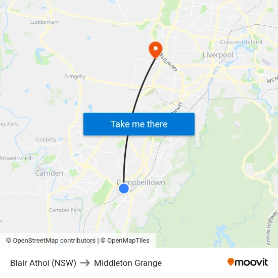 Blair Athol (NSW) to Middleton Grange map