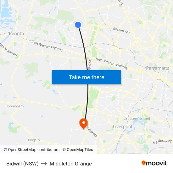 Bidwill (NSW) to Middleton Grange map