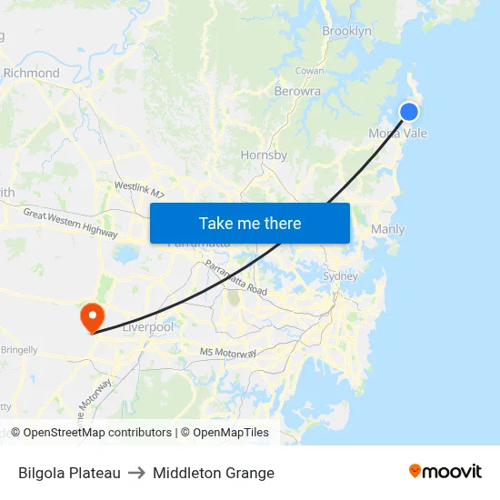 Bilgola Plateau to Middleton Grange map