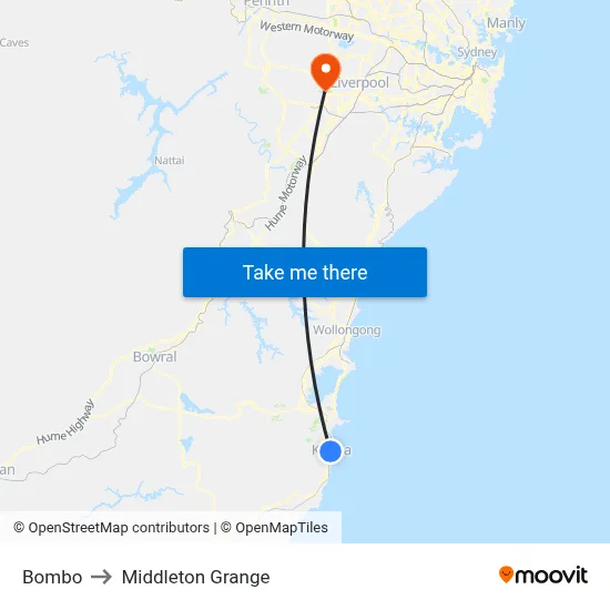 Bombo to Middleton Grange map