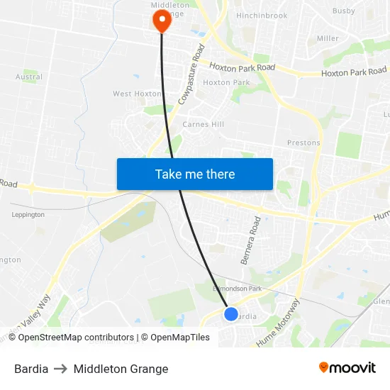 Bardia to Middleton Grange map