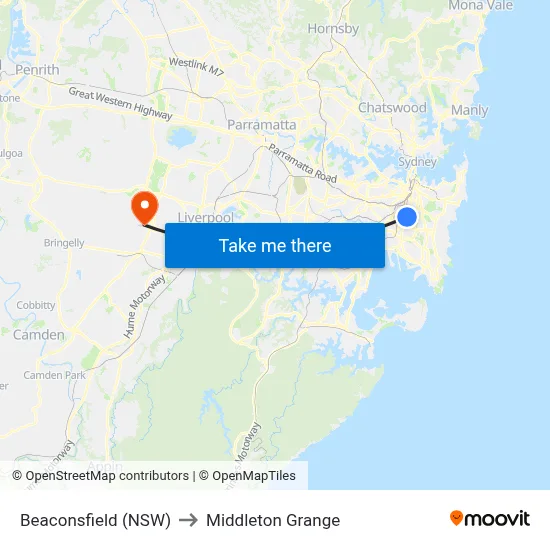 Beaconsfield (NSW) to Middleton Grange map