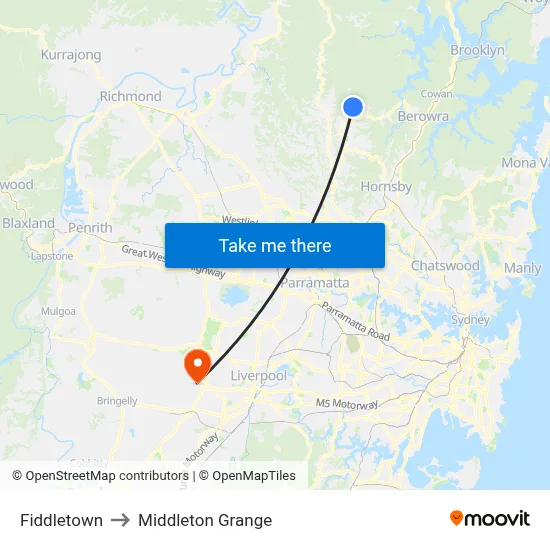 Fiddletown to Middleton Grange map