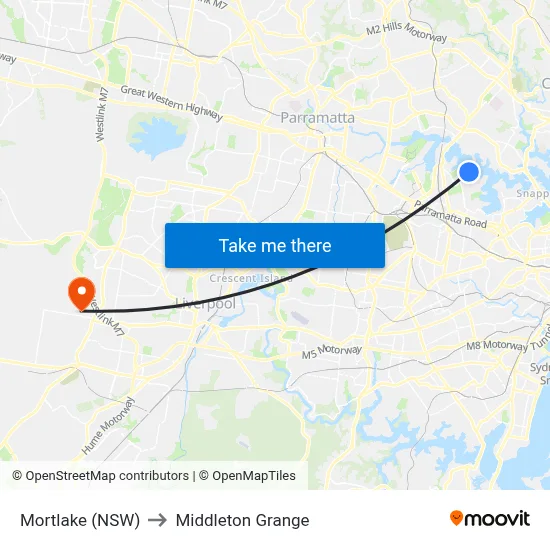 Mortlake (NSW) to Middleton Grange map