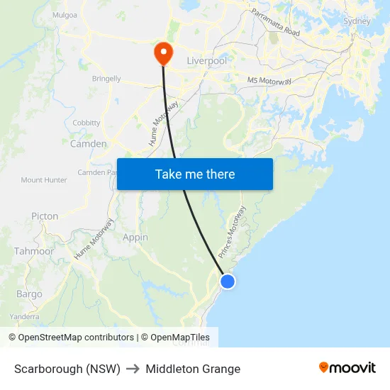 Scarborough (NSW) to Middleton Grange map