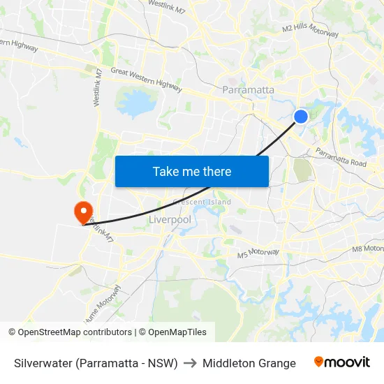 Silverwater (Parramatta - NSW) to Middleton Grange map