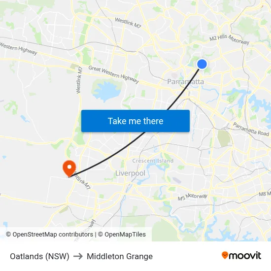 Oatlands (NSW) to Middleton Grange map
