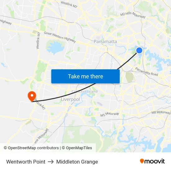 Wentworth Point to Middleton Grange map