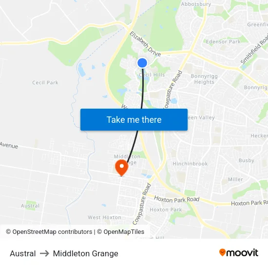 Austral to Middleton Grange map
