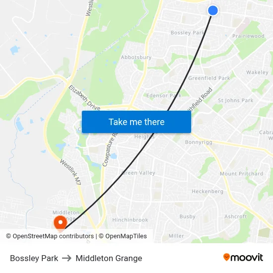 Bossley Park to Middleton Grange map