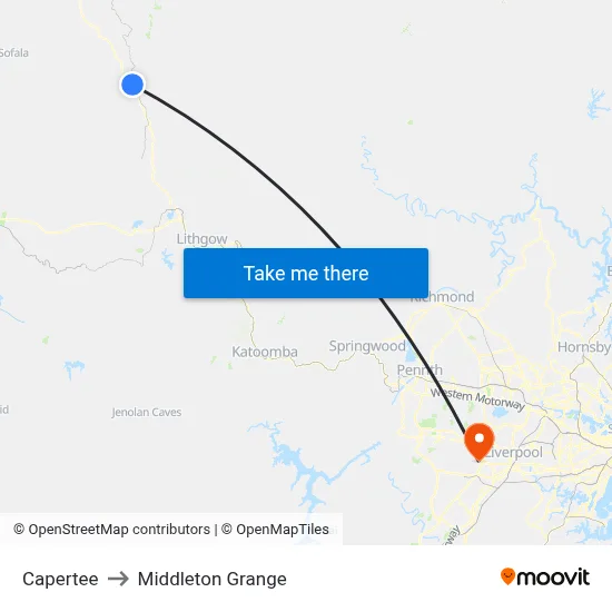 Capertee to Middleton Grange map
