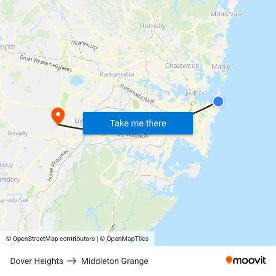 Dover Heights to Middleton Grange map