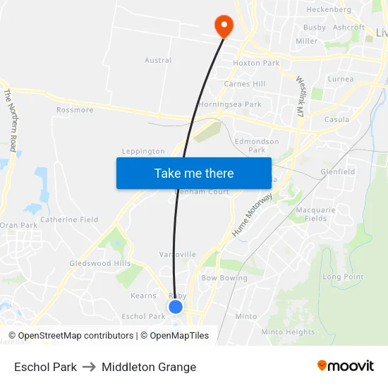 Eschol Park to Middleton Grange map