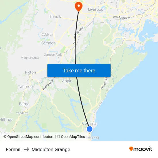 Fernhill to Middleton Grange map