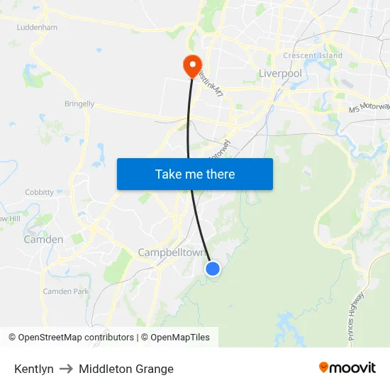 Kentlyn to Middleton Grange map
