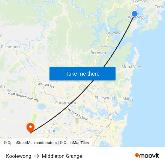 Koolewong to Middleton Grange map