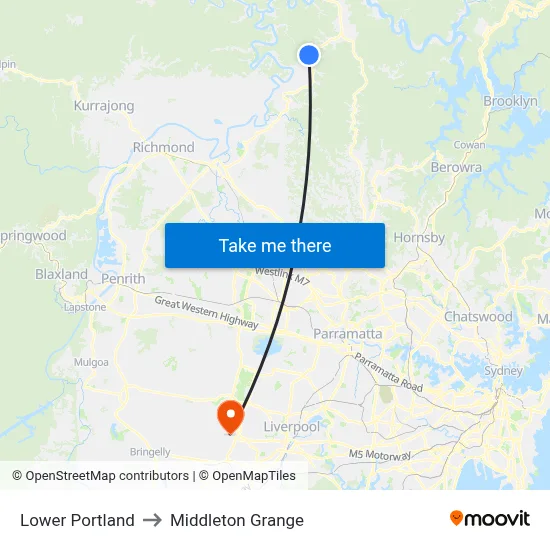 Lower Portland to Middleton Grange map
