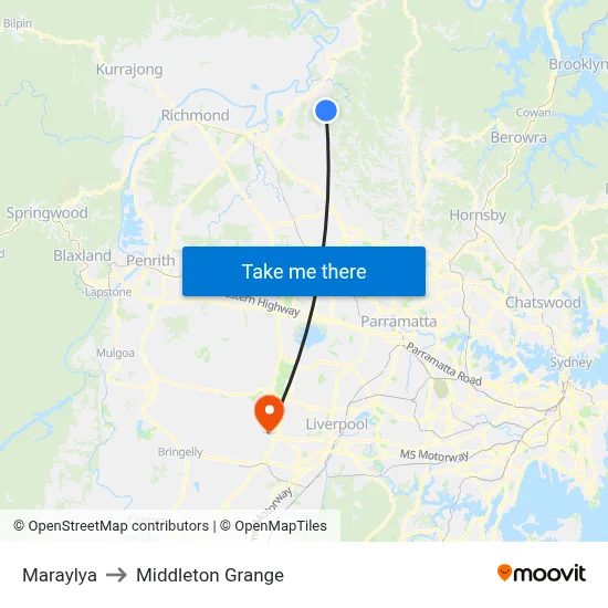 Maraylya to Middleton Grange map