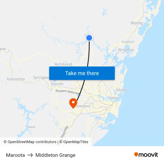 Maroota to Middleton Grange map