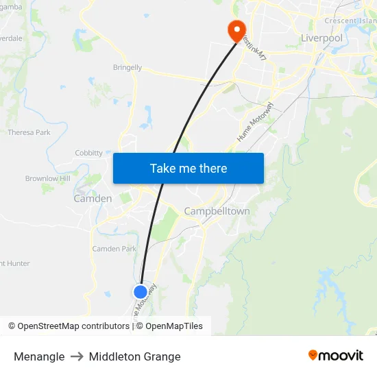 Menangle to Middleton Grange map