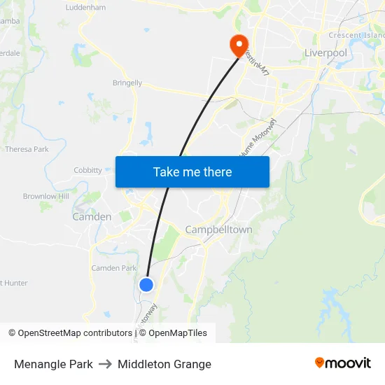 Menangle Park to Middleton Grange map