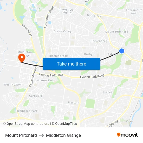 Mount Pritchard to Middleton Grange map