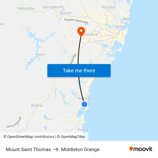 Mount Saint Thomas to Middleton Grange map
