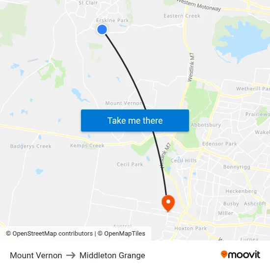 Mount Vernon to Middleton Grange map