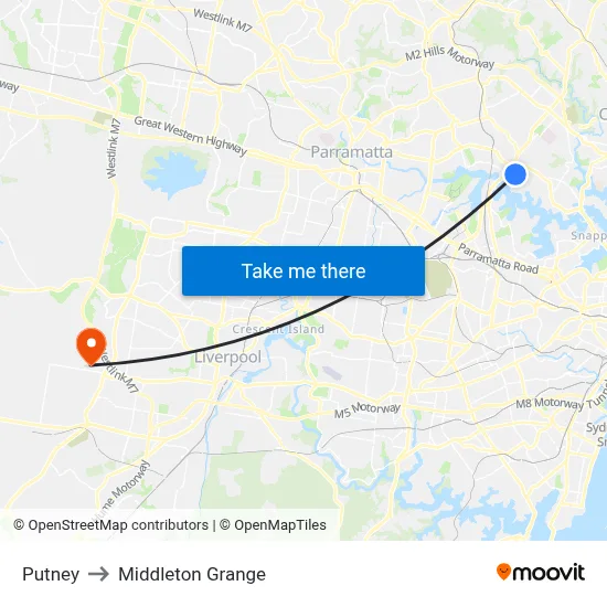 Putney to Middleton Grange map