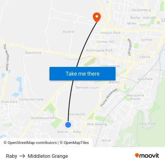 Raby to Middleton Grange map