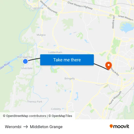 Werombi to Middleton Grange map