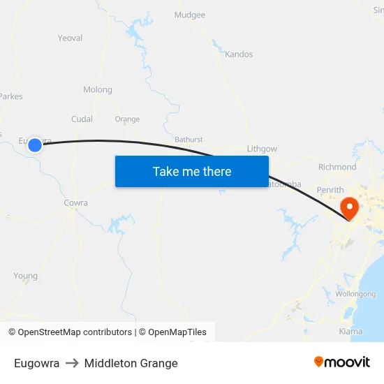 Eugowra to Middleton Grange map