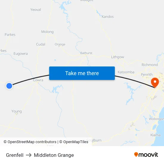 Grenfell to Middleton Grange map