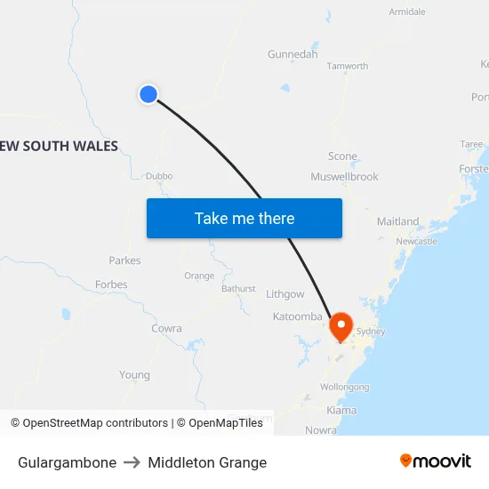 Gulargambone to Middleton Grange map
