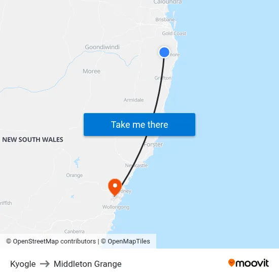 Kyogle to Middleton Grange map