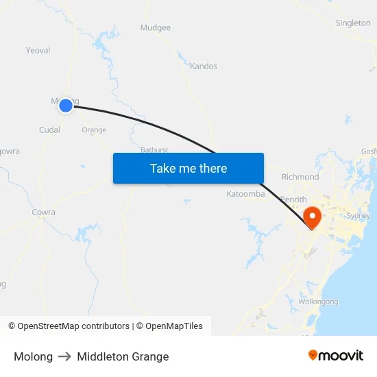 Molong to Middleton Grange map