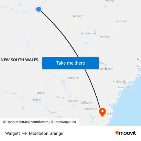 Walgett to Middleton Grange map