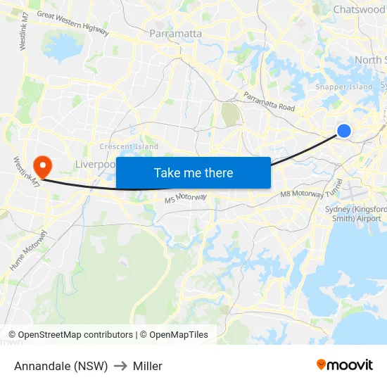 Annandale (NSW) to Miller map